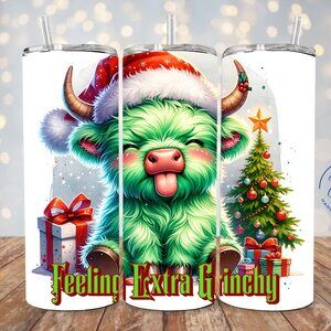 Christmas Tumbler, Grinch 20oz Tumbler, Funny Holiday Tumbler, Grinch Cow Mug